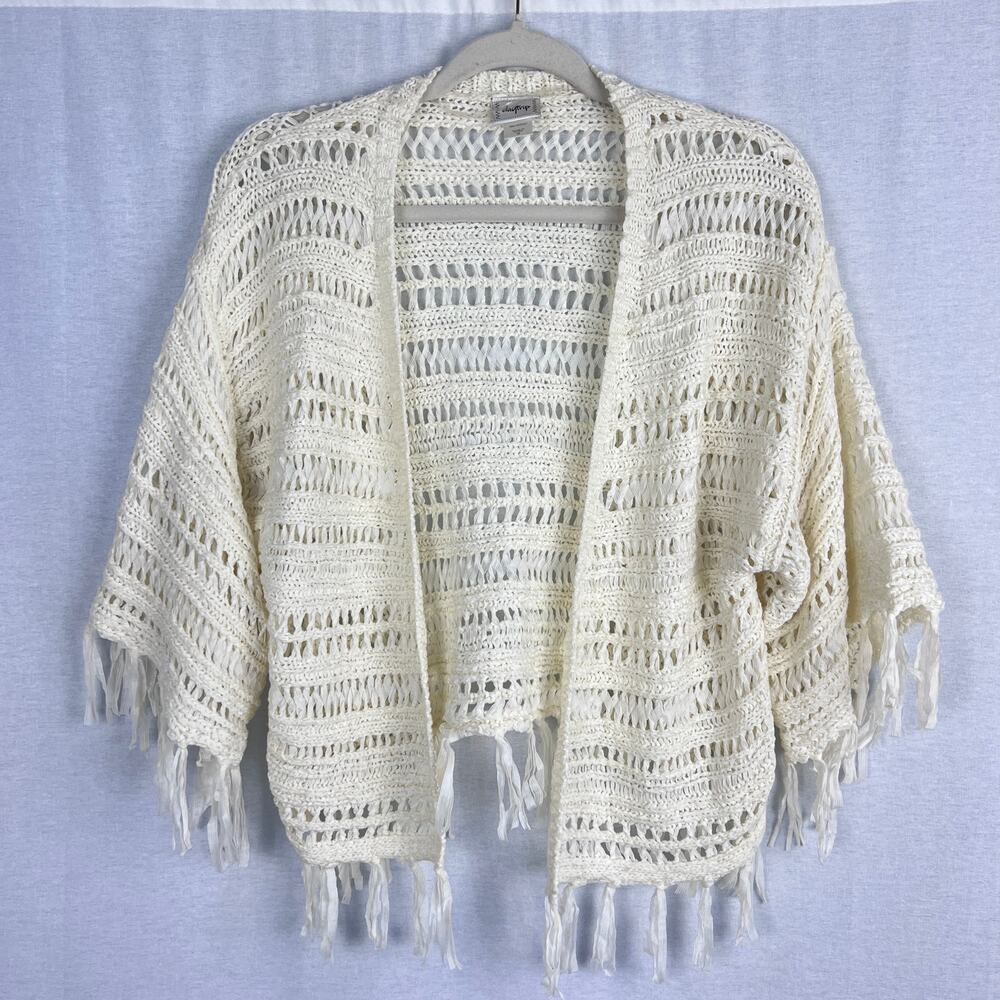 Daytrip Crochet Cardigan Womens Medium Ivory Boho Fringe Festival Western